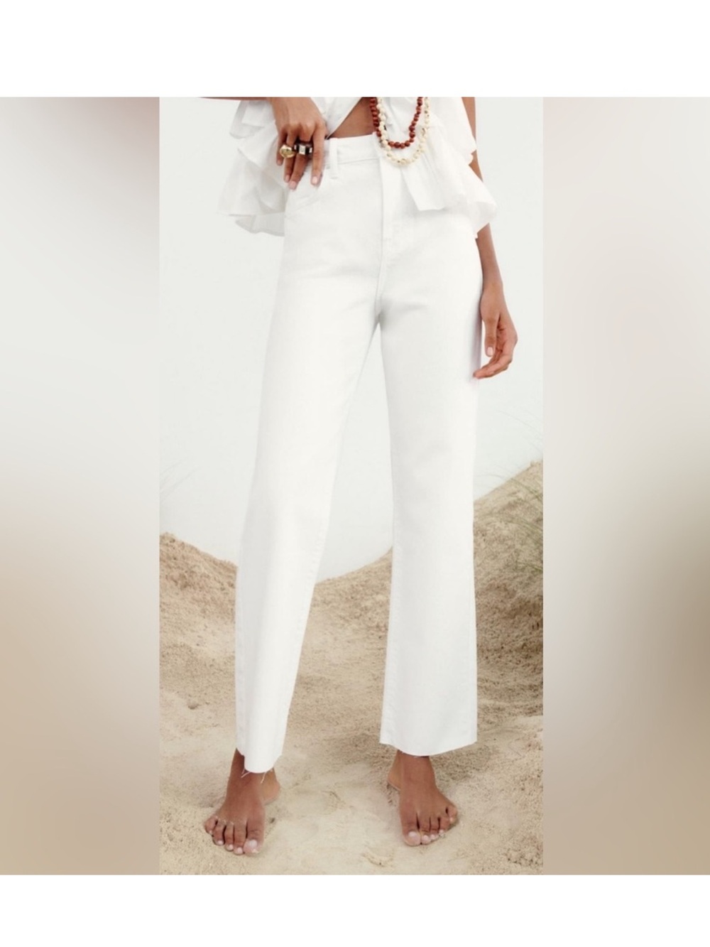 Zara White High-Rise Straight Leg Jeans — Women
